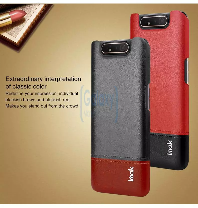 Чехол бампер Imak Leather Fit для Samsung Galaxy A80 Black\Red (Черный\Красный)