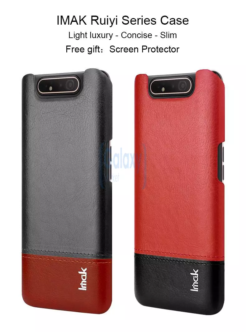 Чехол бампер Imak Leather Fit для Samsung Galaxy A80 Black\Red (Черный\Красный)