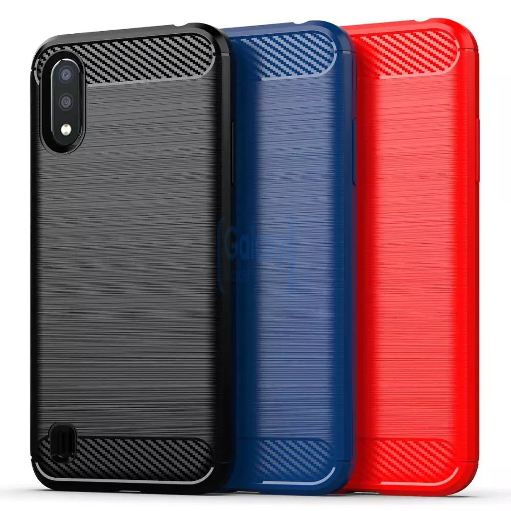 Чехол бампер Ipaky Carbon Fiber для Samsung Galaxy A01 Red (Красный)