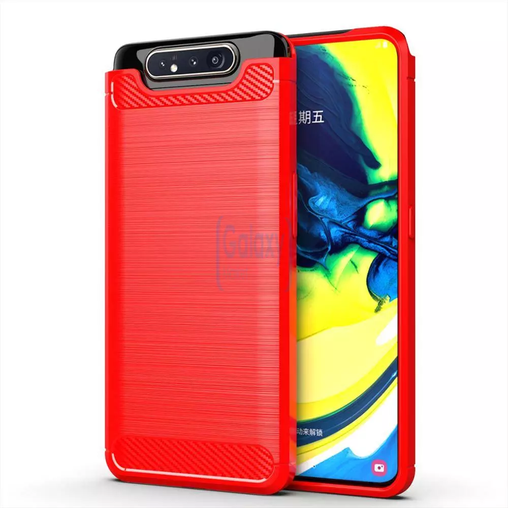 Чехол бампер Ipaky Carbon Fiber для Samsung Galaxy A80 Red (Красный)