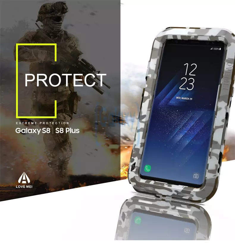 Противоударный металлический Чехол бампер Love Mei Camo Case для Samsung Galaxy S8 Plus Desert (Пустыня)