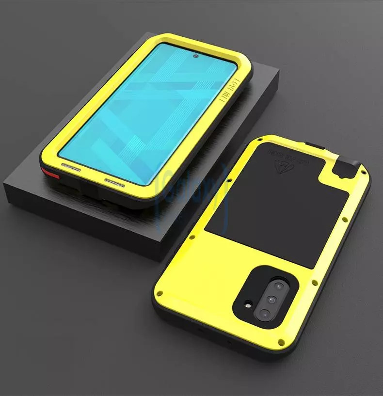 Противоударный металлический Чехол бампер Love Mei Powerful для Samsung Galaxy Note 10 Yellow (Желтый)