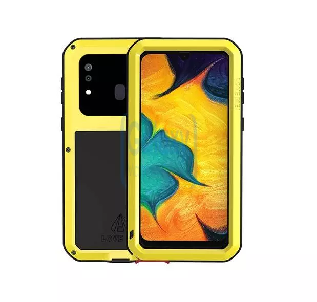Противоударный металлический Чехол бампер Love Mei Powerful для Samsung Galaxy A20 Yellow (Желтый)