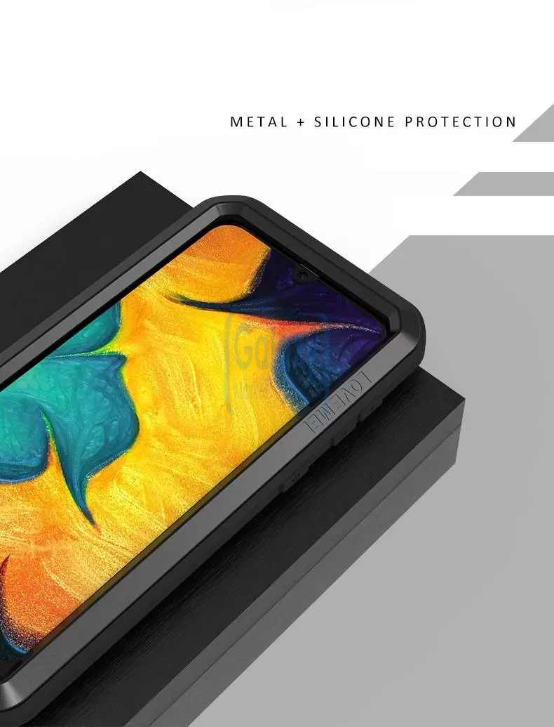 Противоударный металлический Чехол бампер Love Mei Powerful для Samsung Galaxy A20 Black (Черный)