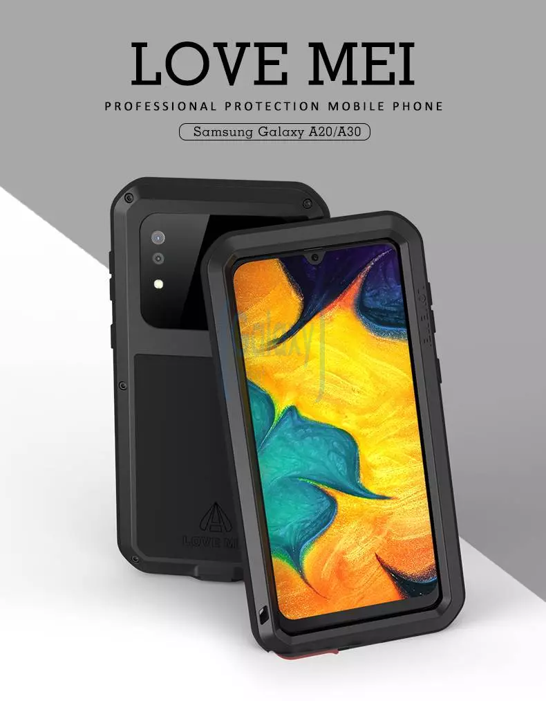 Противоударный металлический Чехол бампер Love Mei Powerful для Samsung Galaxy A30 Black (Черный)