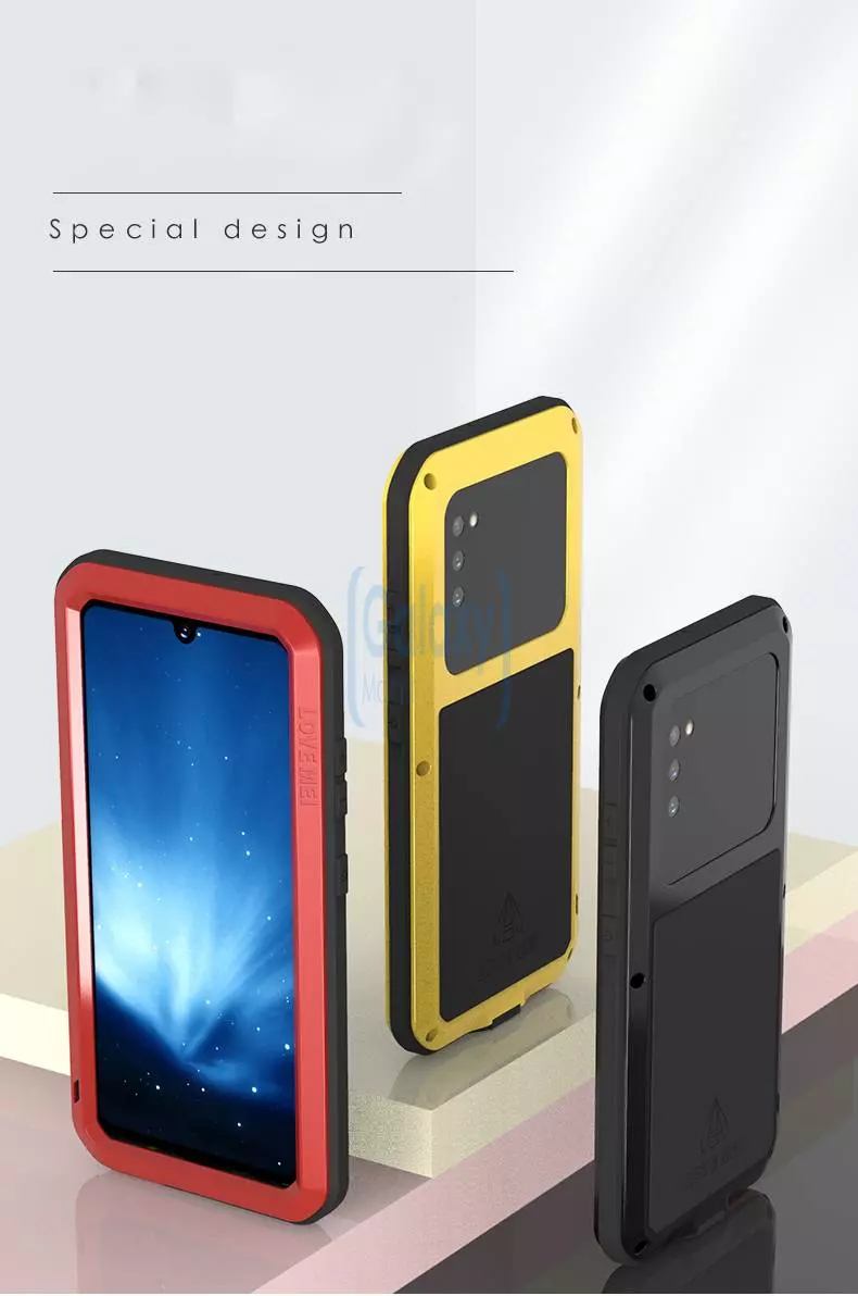 Противоударный металлический Чехол бампер Love Mei Powerful для Samsung Galaxy A41 Yellow (Желтый)