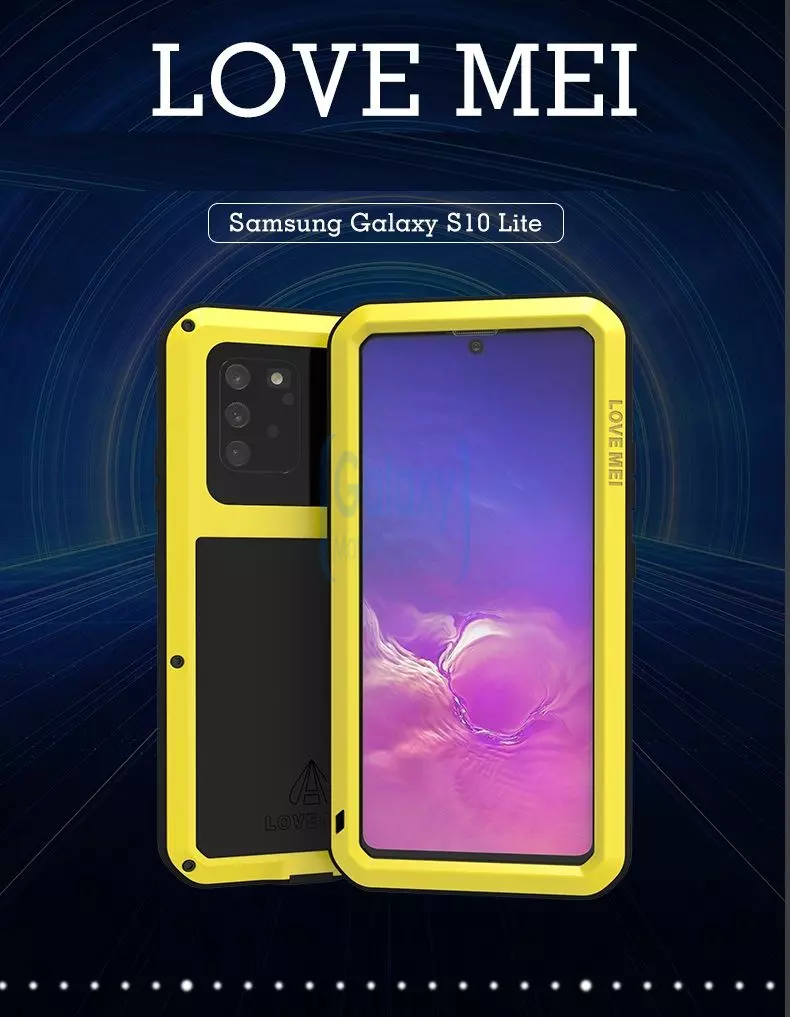 Противоударный металлический Чехол бампер Love Mei Powerful для Samsung Galaxy S10 Lite Yellow (Желтый)
