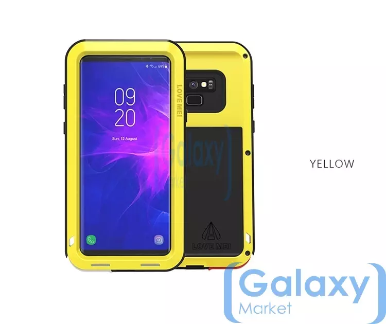 Противоударный металлический Чехол бампер Love Mei Powerful для Samsung Galaxy Note 9 Yellow (Желтый)