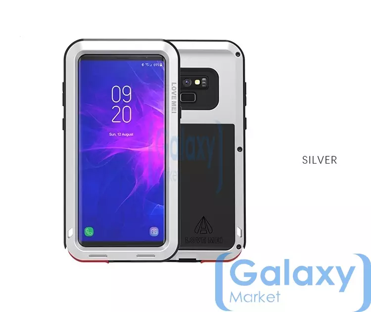Противоударный металлический Чехол бампер Love Mei Powerful для Samsung Galaxy Note 9 Silver (Серебро)