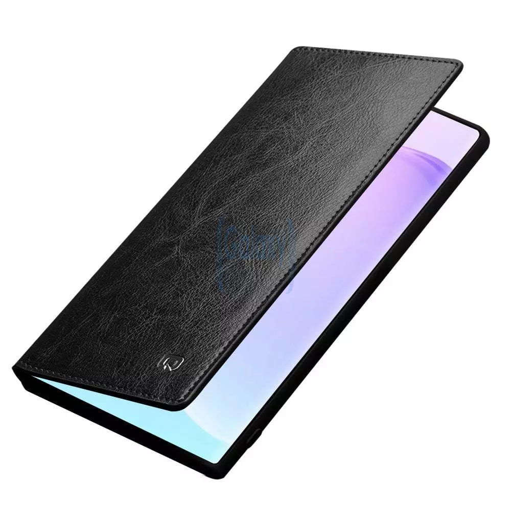 Премиальный чехол книжка с натуральной кожи Qialino Business Classic Leather Wallet для Samsung Galaxy Note 10 Plus Black (Черный)