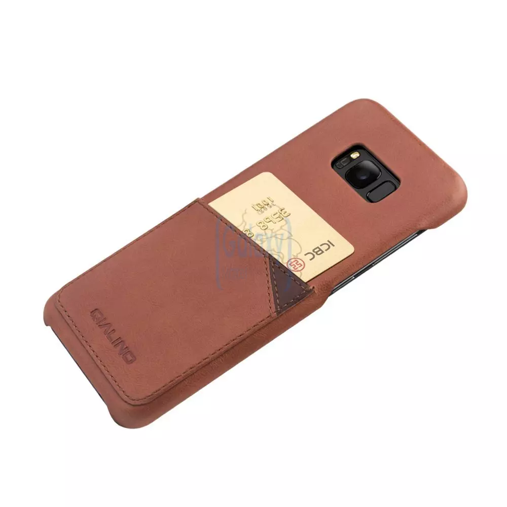 Чехол бампер с натуральной кожи Qialino Leather Back Case with Card Holder для Samsung Galaxy S8 Light Brown (Светло - Коричневый)