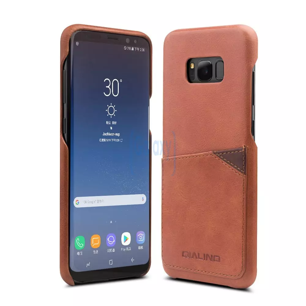 Чехол бампер с натуральной кожи Qialino Leather Back Case with Card Holder для Samsung Galaxy S8 Plus Light Brown (Светло - Коричневый)