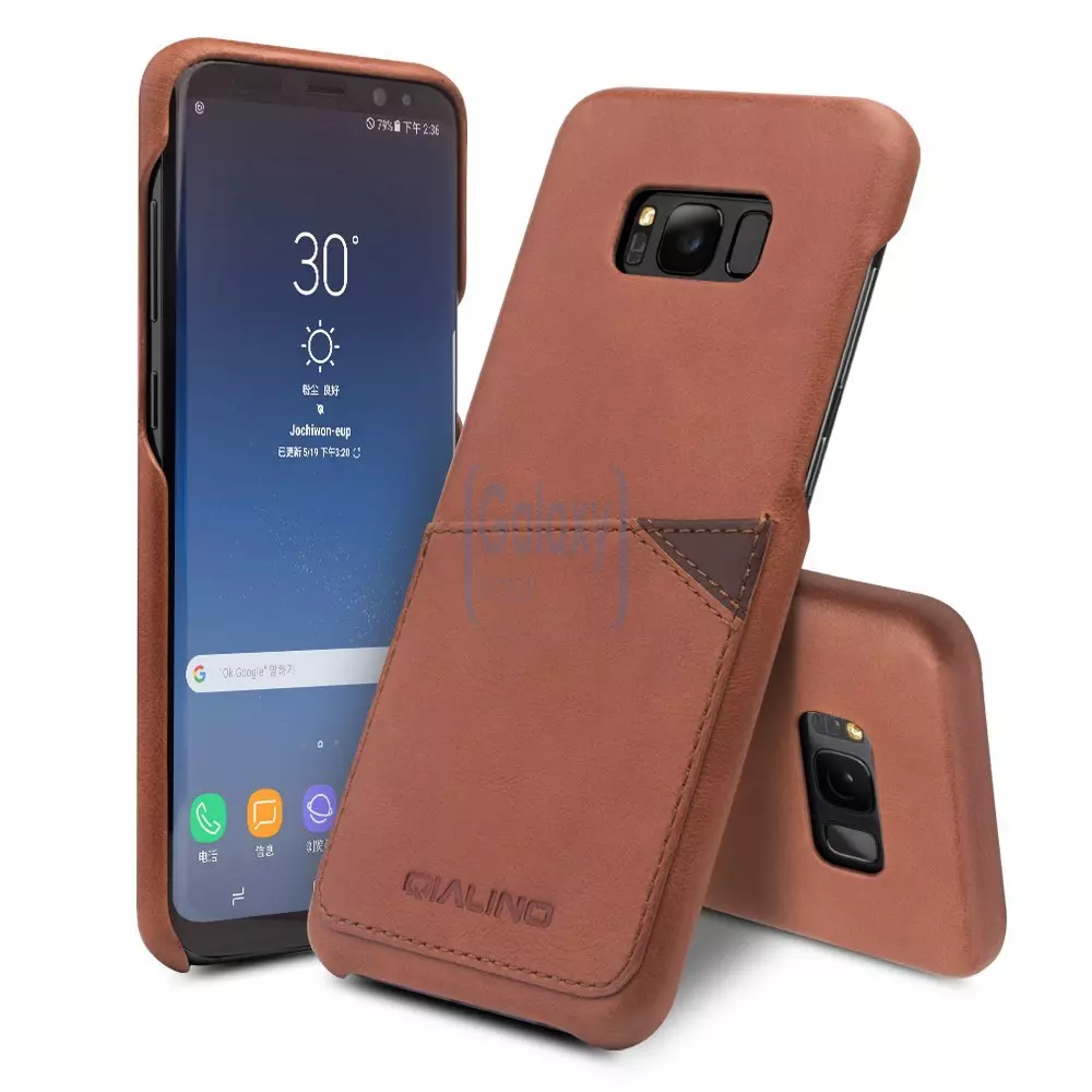 Чехол бампер с натуральной кожи Qialino Leather Back Case with Card Holder для Samsung Galaxy S8 Plus Light Brown (Светло - Коричневый)