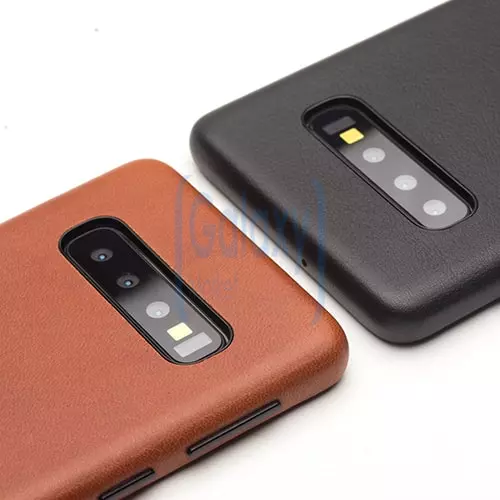 Чехол бампер с натуральной кожи Qialino Leather Back Case with Metal Buttons для Samsung Galaxy S10 Plus Light Brown (Светло коричневый)