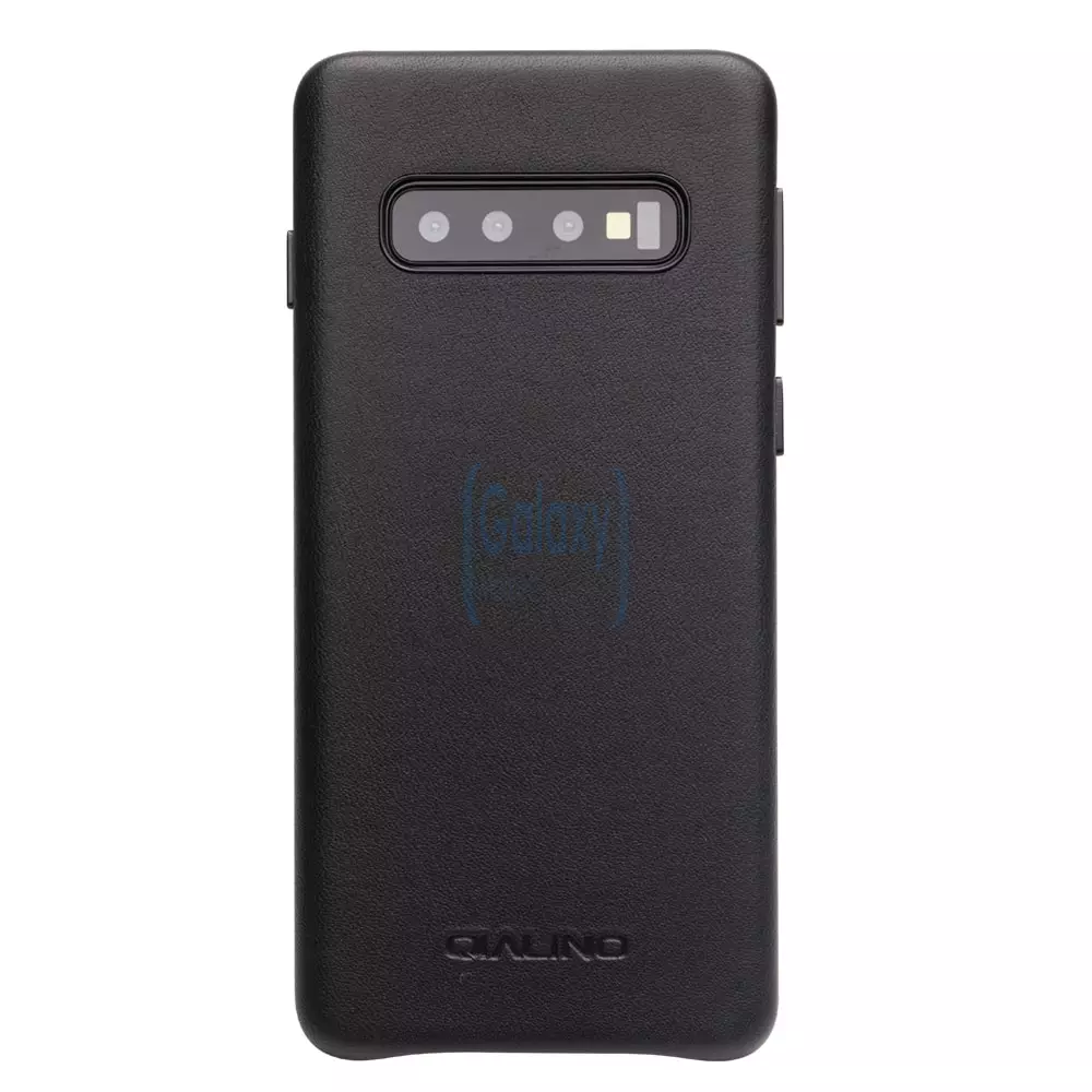 Чехол бампер с натуральной кожи Qialino Leather Back Case with Metal Buttons для Samsung Galaxy S10 Black (Черный)