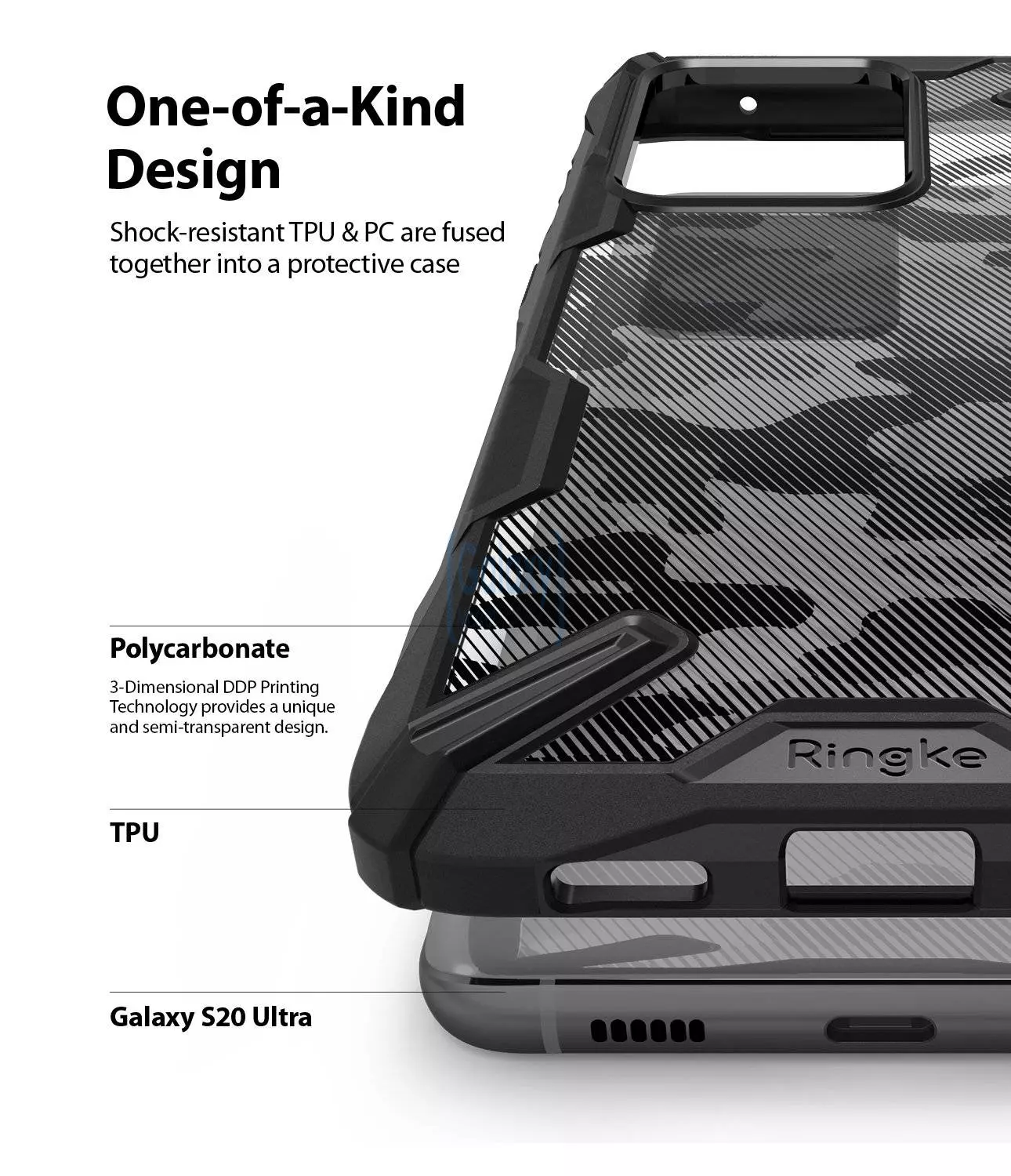 Чехол бампер Ringke Fusion-X Design для Samsung Galaxy S20 Ultra Camo Black (Камуфляж Черный)