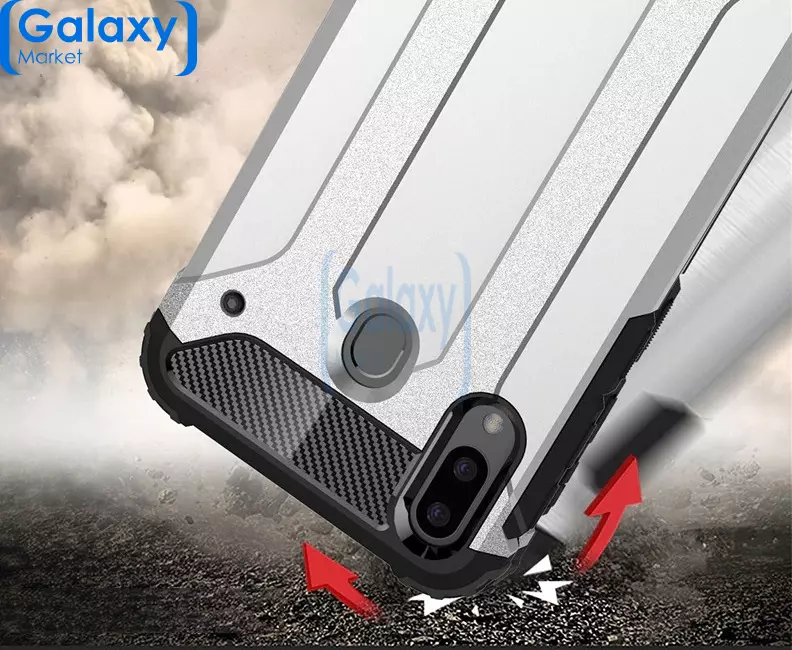 Чехол бампер Rugged Hybrid Tough Armor Case для Samsung Galaxy M20 (2019) Black/Gold (Черный/Золотистый)