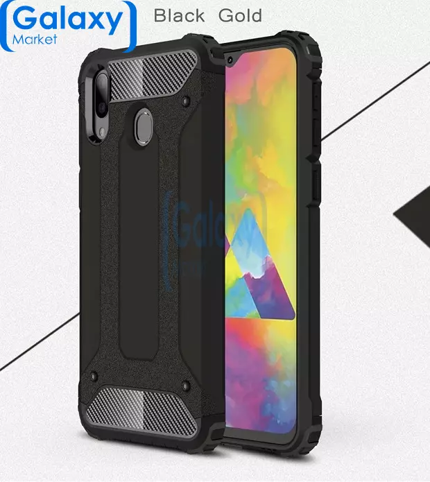 Чехол бампер Rugged Hybrid Tough Armor Case для Samsung Galaxy M20 (2019) Black/Gold (Черный/Золотистый)