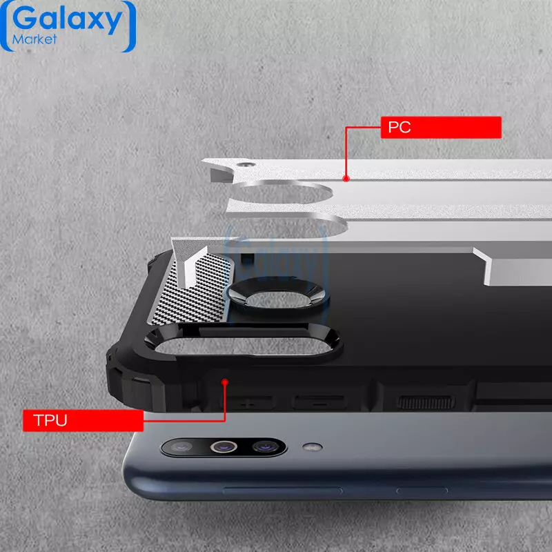 Чехол бампер Rugged Hybrid Tough Armor Case для Samsung Galaxy A60 (2019) Black/Gold (Черный/Золотистый)