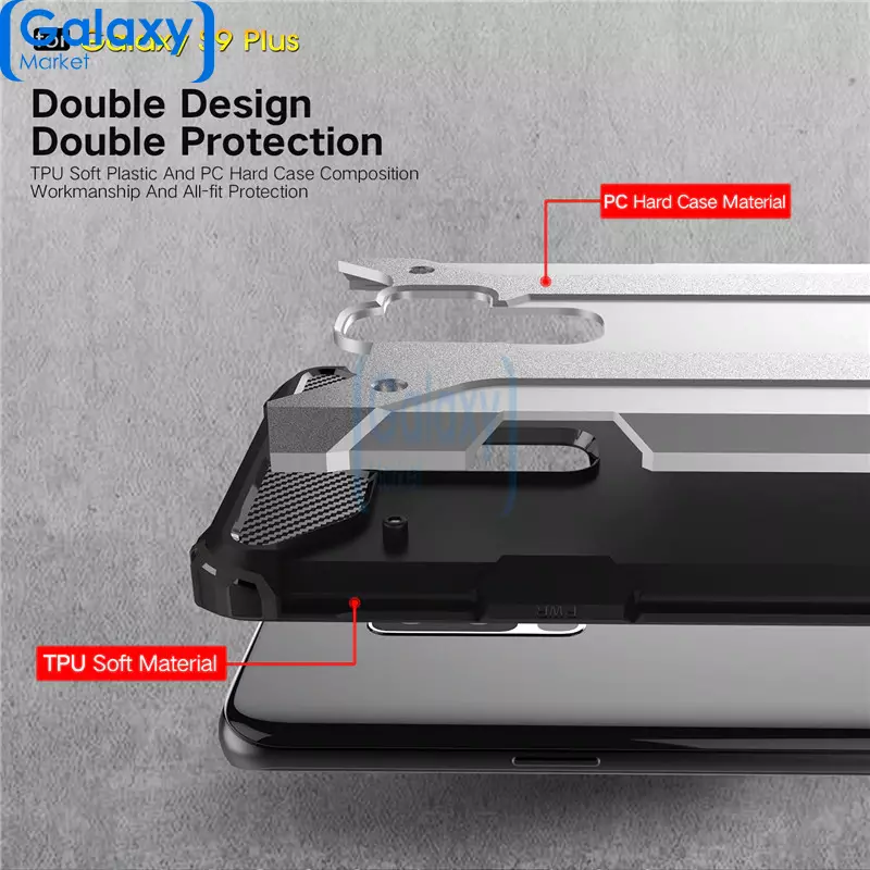 Чехол бампер Rugged Hybrid Tough Armor Case для Samsung Galaxy S9 Plus Silver (Серебристый)