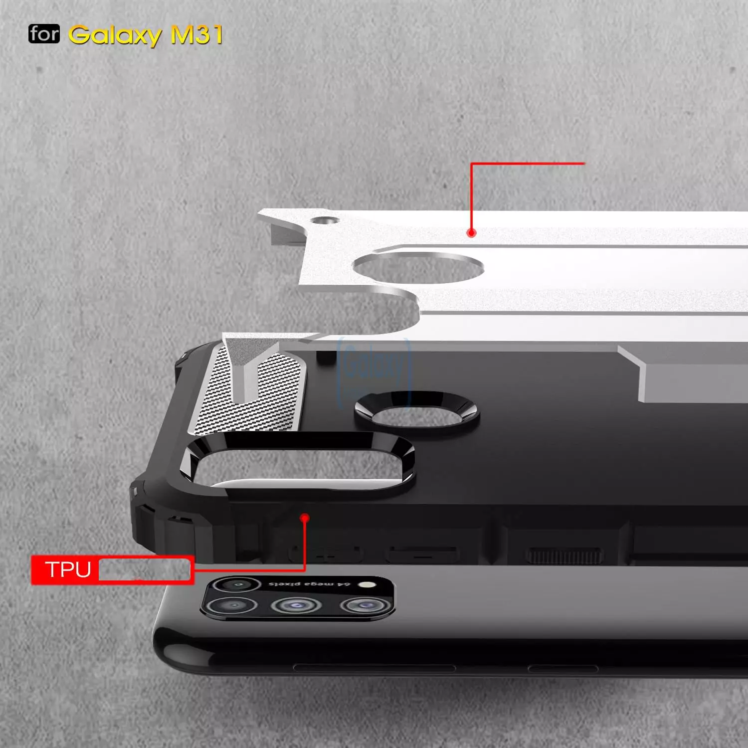 Чехол бампер Rugged Hybrid Tough Armor Case для Samsung Galaxy M31 Red (Красный)