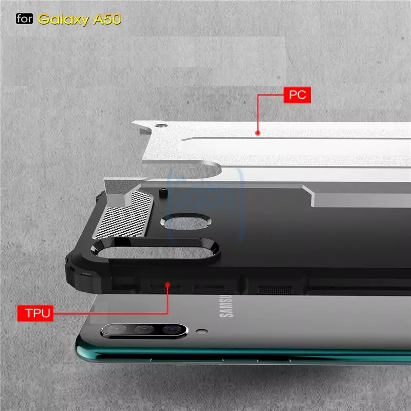 Чехол бампер Rugged Hybrid Tough Armor Case для Samsung Galaxy A50 Red (Красный)