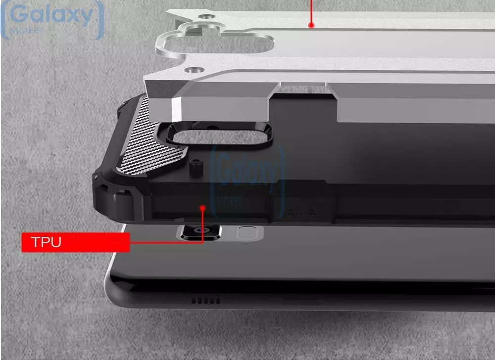 Чехол бампер Rugged Hybrid Tough Armor Case для Samsung Galaxy A8 Plus Silver (Серебристый)