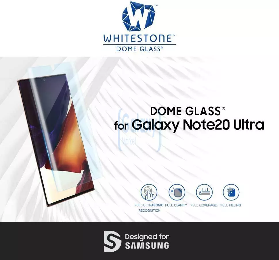 Премиальное Защитное стекло Whitestone Dome Glass для Samsung Galaxy Note 20 Ultra (Комплектация с ультрафиолетовой лампой 2 шт. в коплекте)