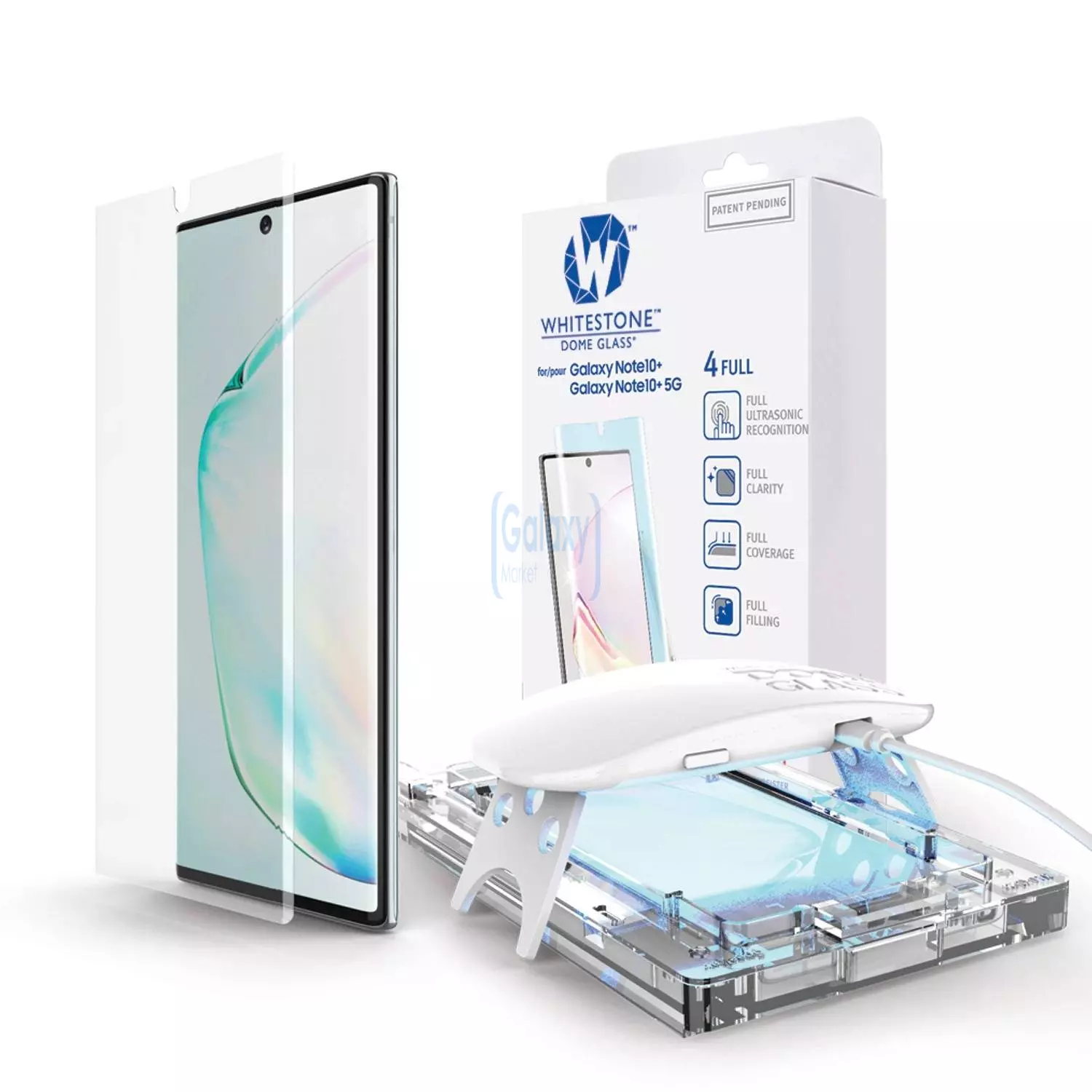 Премиальное Защитное стекло Whitestone Dome Glass для Samsung Galaxy Note 10 Plus (Комплектация с ультрафиолетовой лампой)